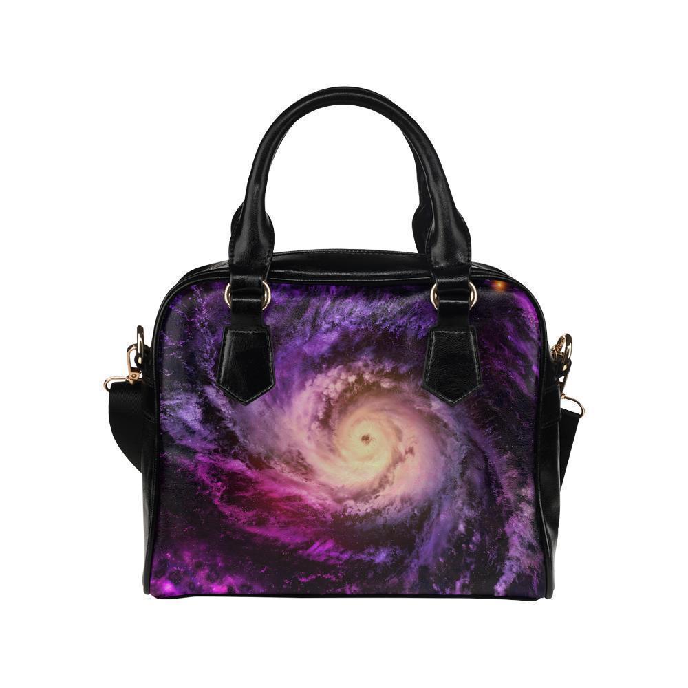 Purple Galaxy Space Spiral Cloud Print Leather Shoulder Handbag