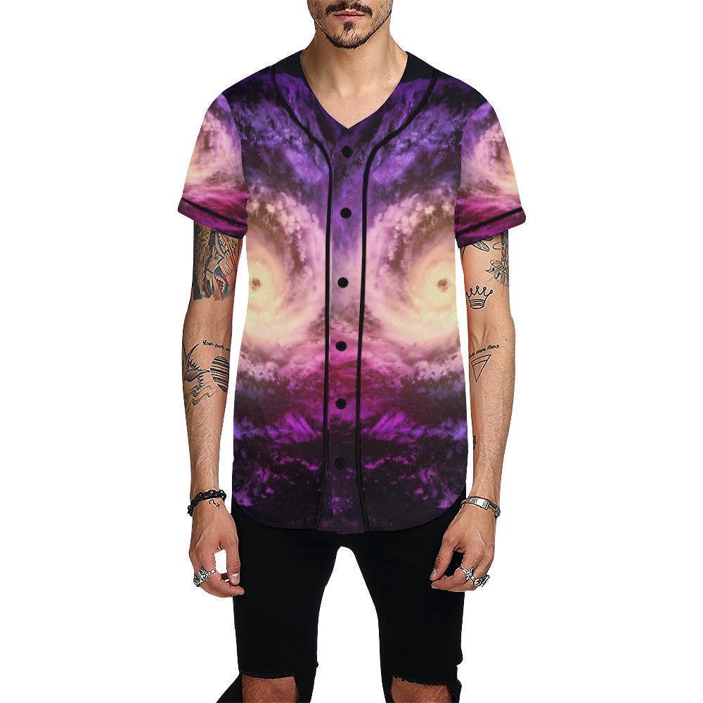 Purple Galaxy Space Spiral Cloud Print Men's Baseball Jersey