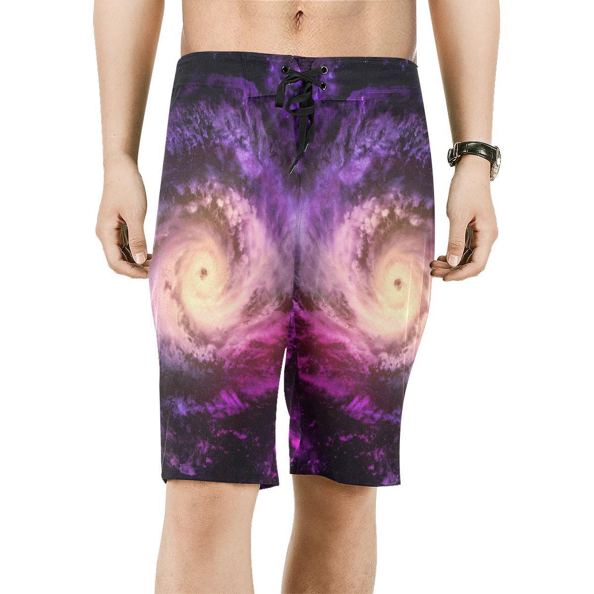 Purple Galaxy Space Spiral Cloud Print Men's Board Shorts