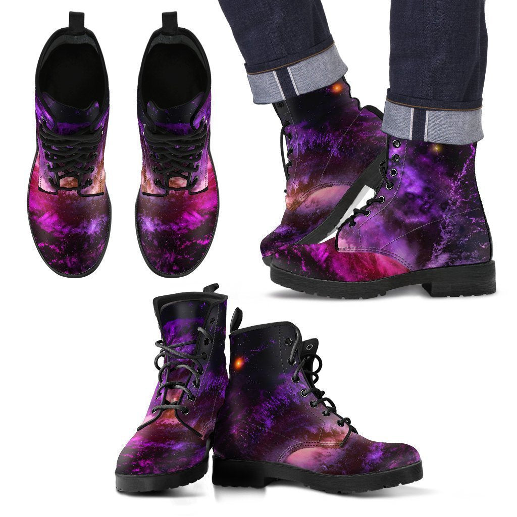 Purple Galaxy Space Spiral Cloud Print Men's Boots