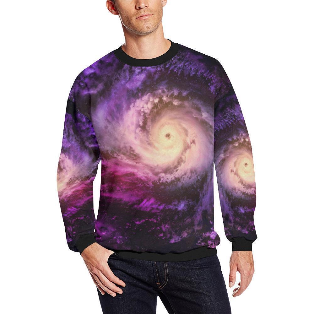 Purple Galaxy Space Spiral Cloud Print Men's Crewneck Sweatshirt