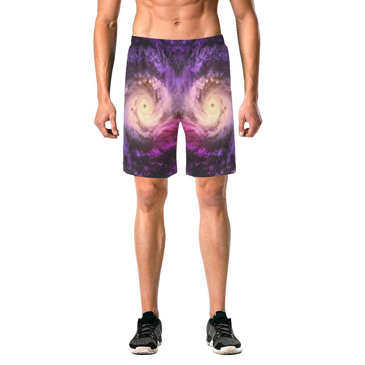 Purple Galaxy Space Spiral Cloud Print Men's Elastic Board Shorts