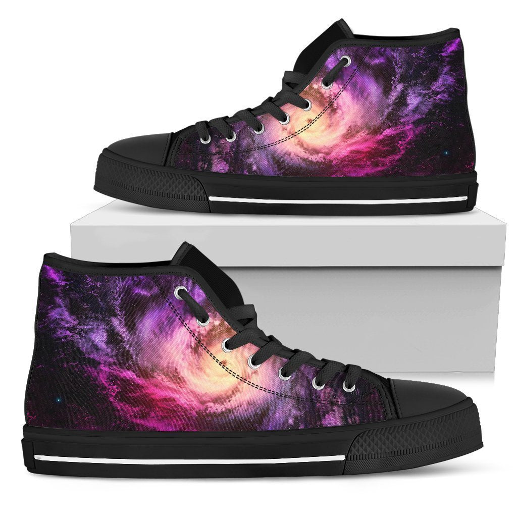 Purple Galaxy Space Spiral Cloud Print Men's High Top Shoes