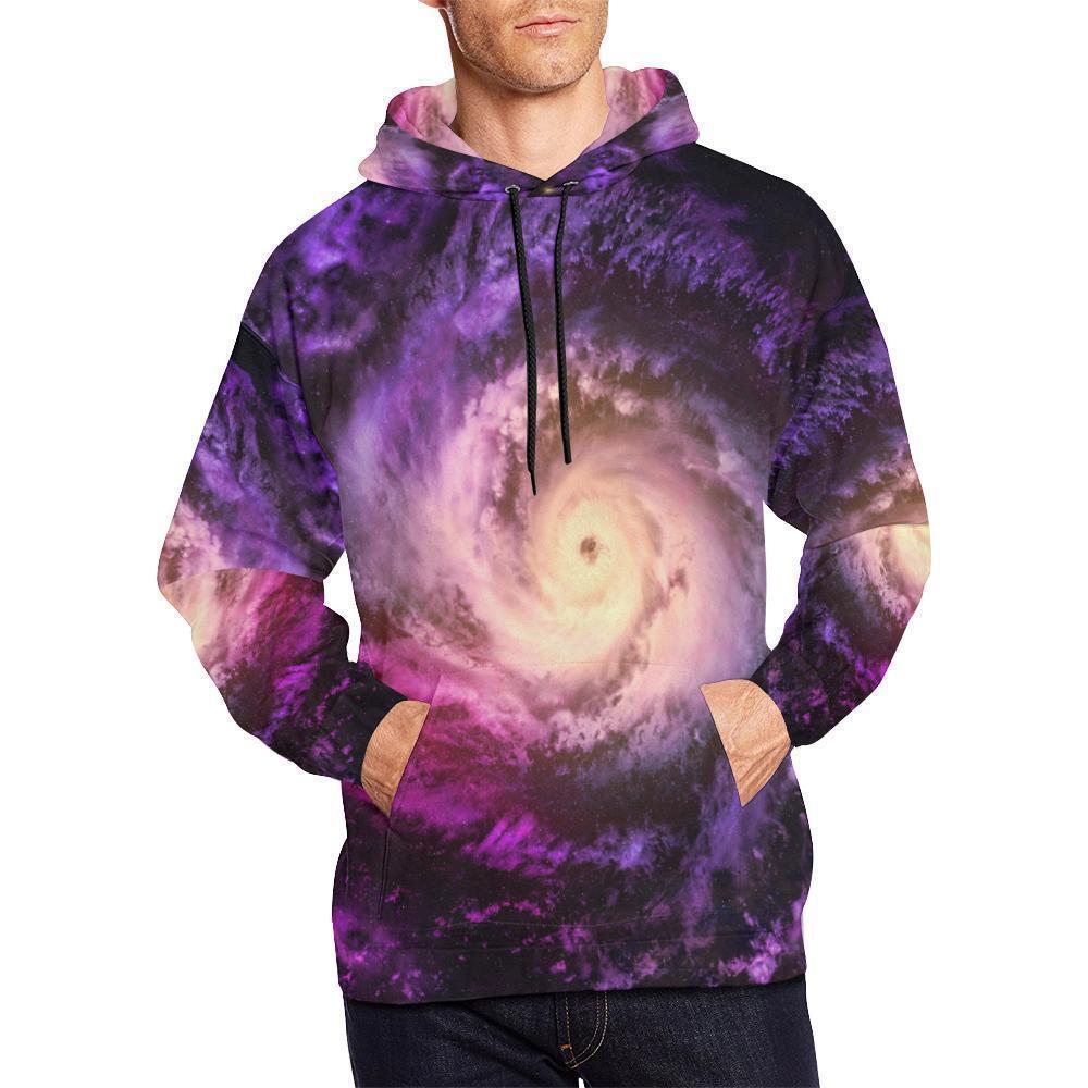 Purple Galaxy Space Spiral Cloud Print Men's Pullover Hoodie