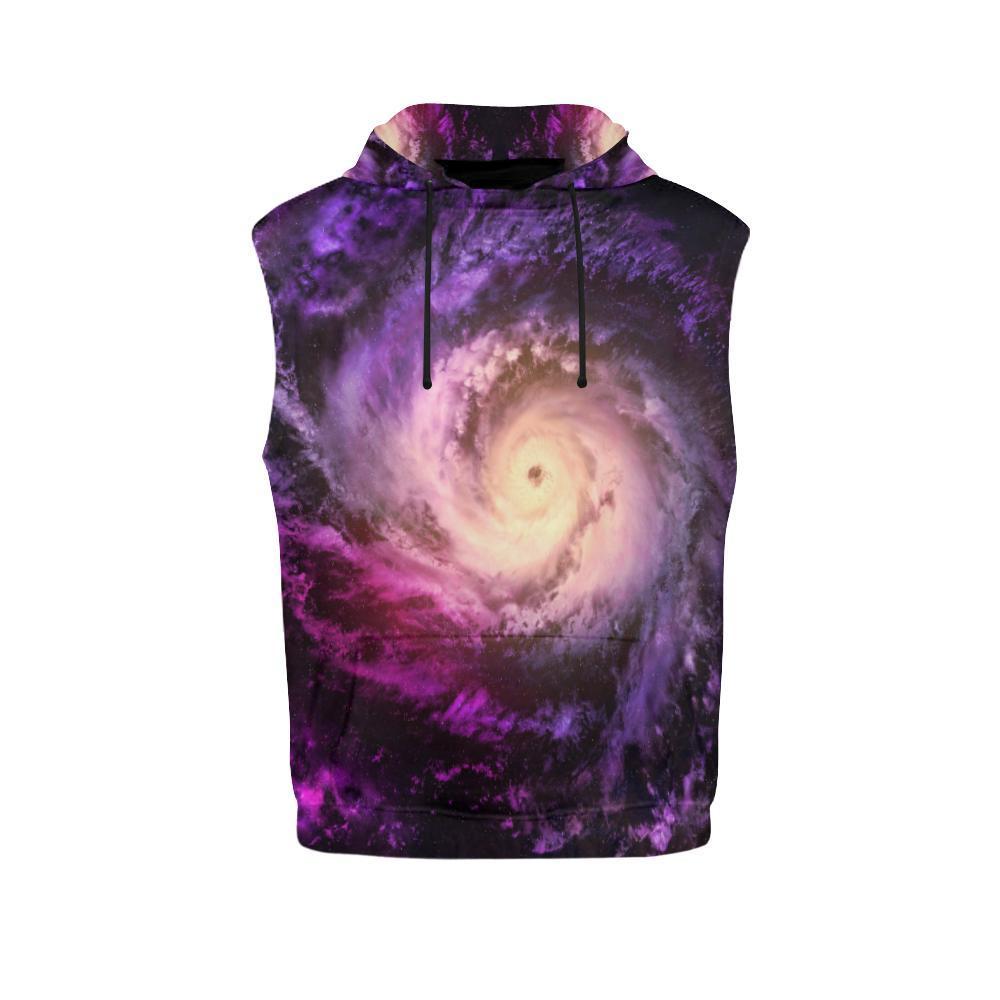 Purple Galaxy Space Spiral Cloud Print Men's Sleeveless Hoodie