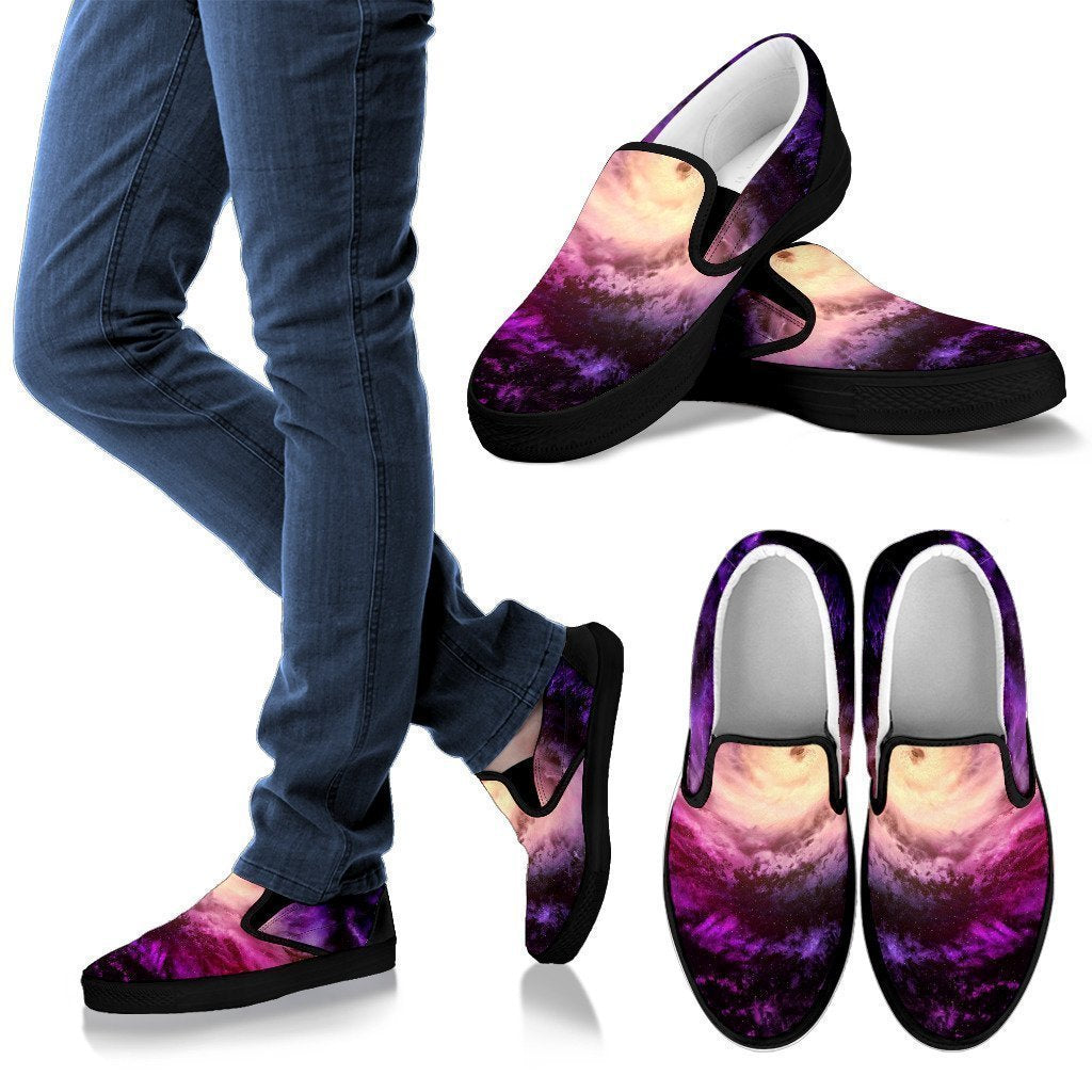 Purple Galaxy Space Spiral Cloud Print Men's Slip On Shoes