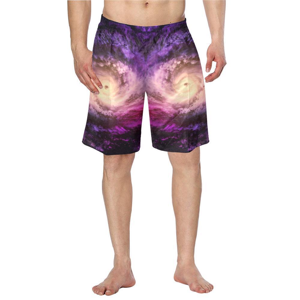 Purple Galaxy Space Spiral Cloud Print Men's Swim Trunks