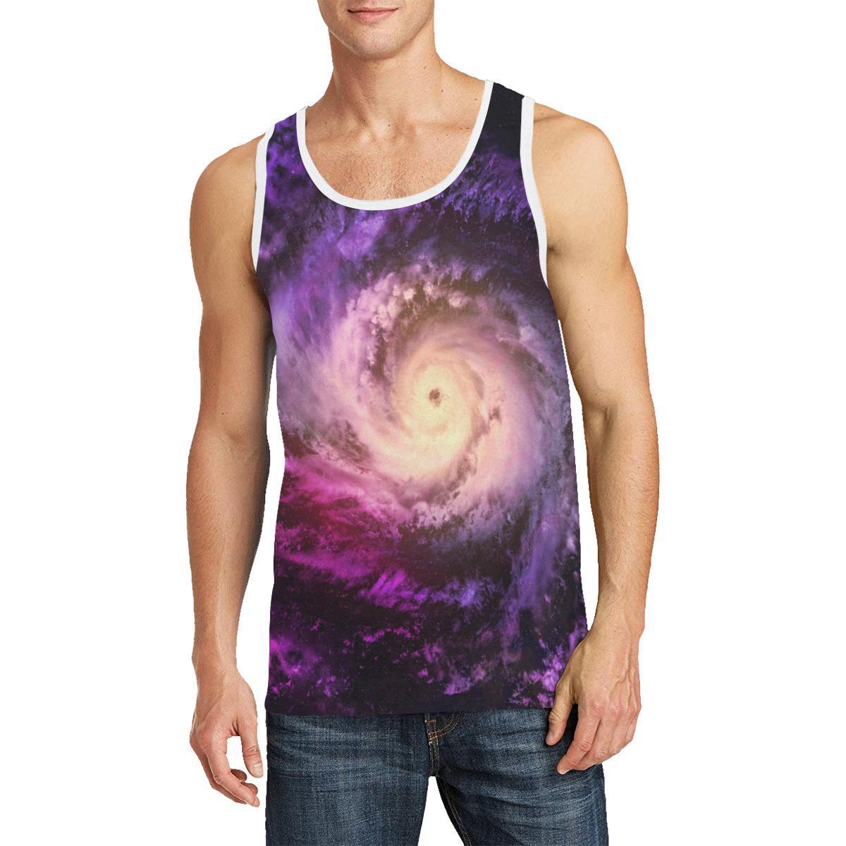 Purple Galaxy Space Spiral Cloud Print Men's Tank Top