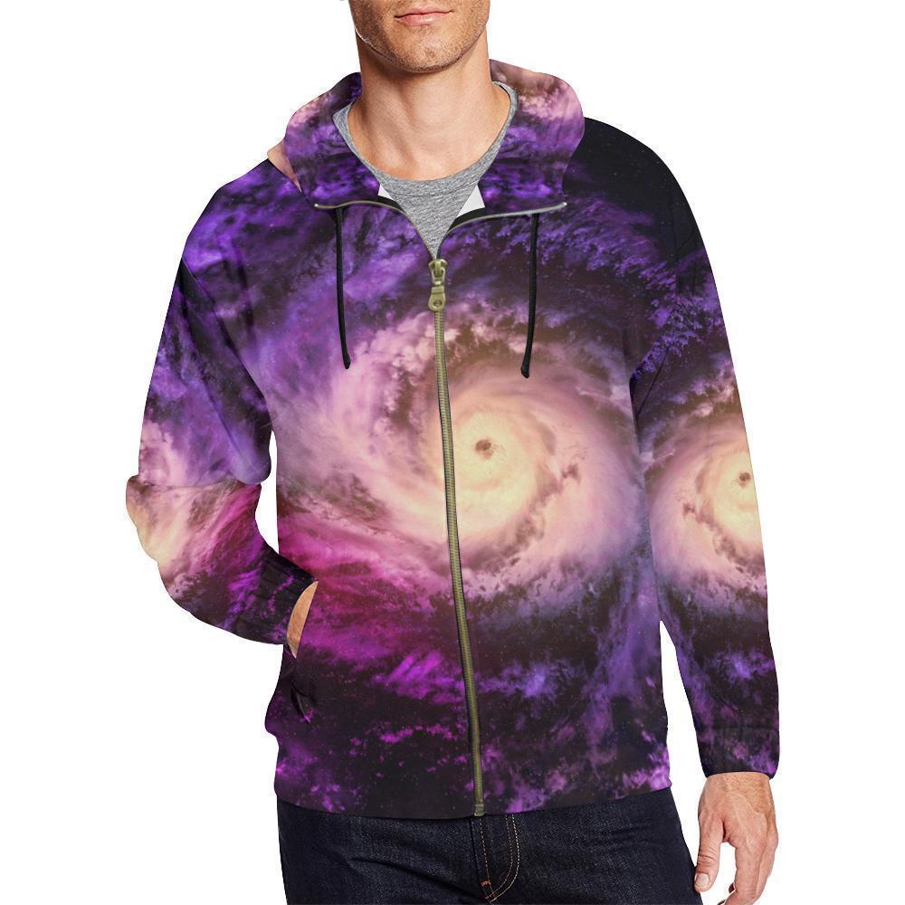 Purple Galaxy Space Spiral Cloud Print Men's Zip Up Hoodie