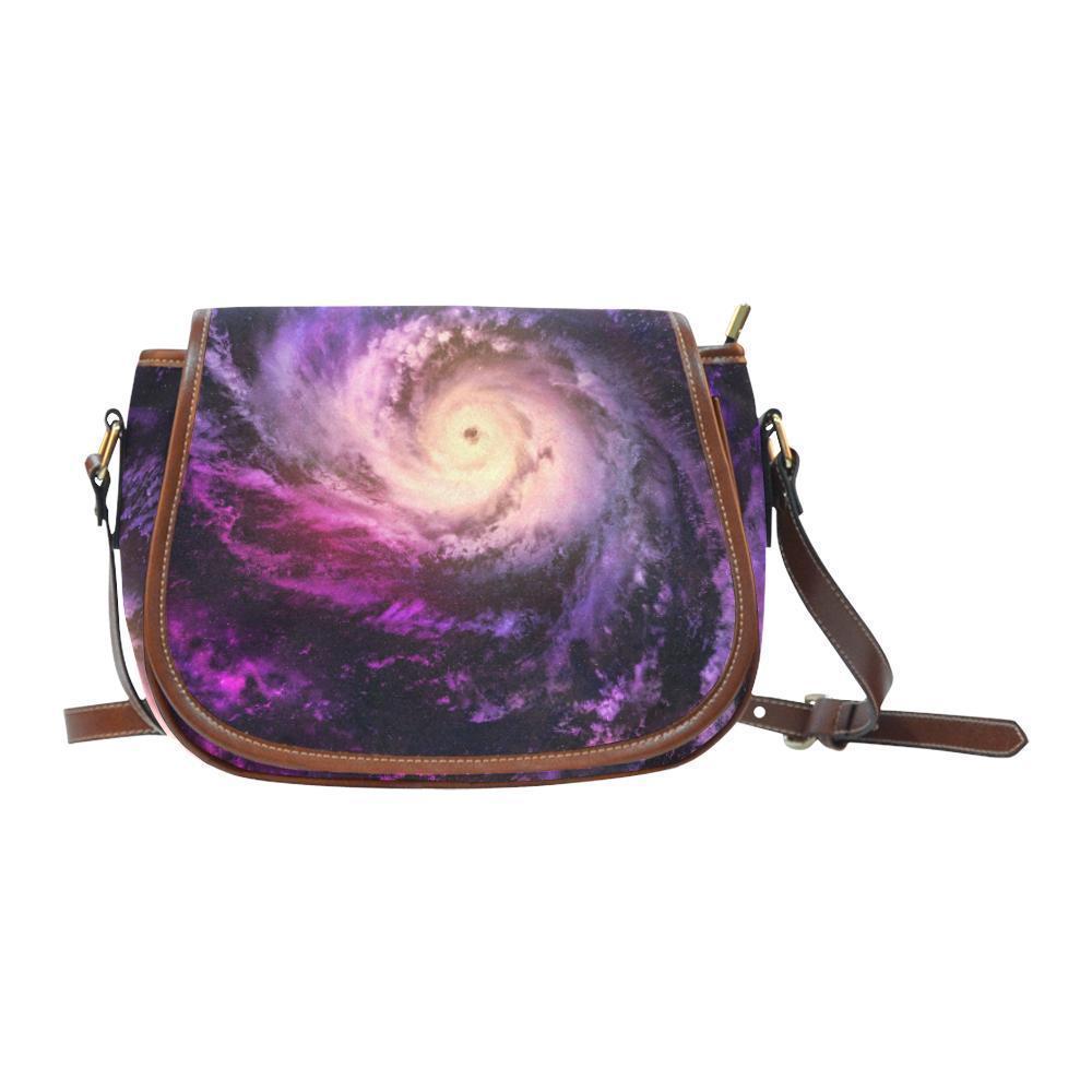 Purple Galaxy Space Spiral Cloud Print Saddle Bag Crossbody Purse