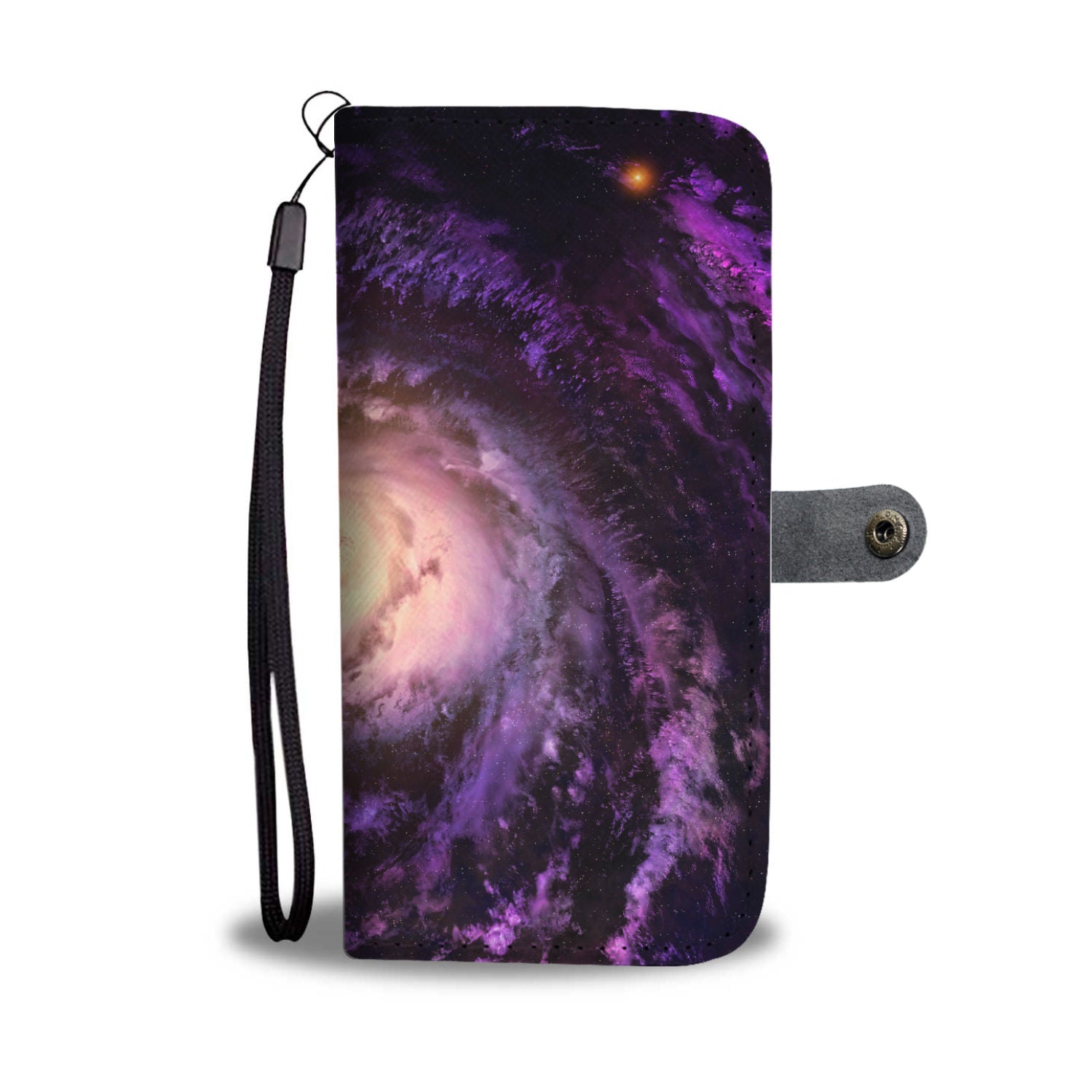 Purple Galaxy Space Spiral Cloud Print Wallet Phone Case