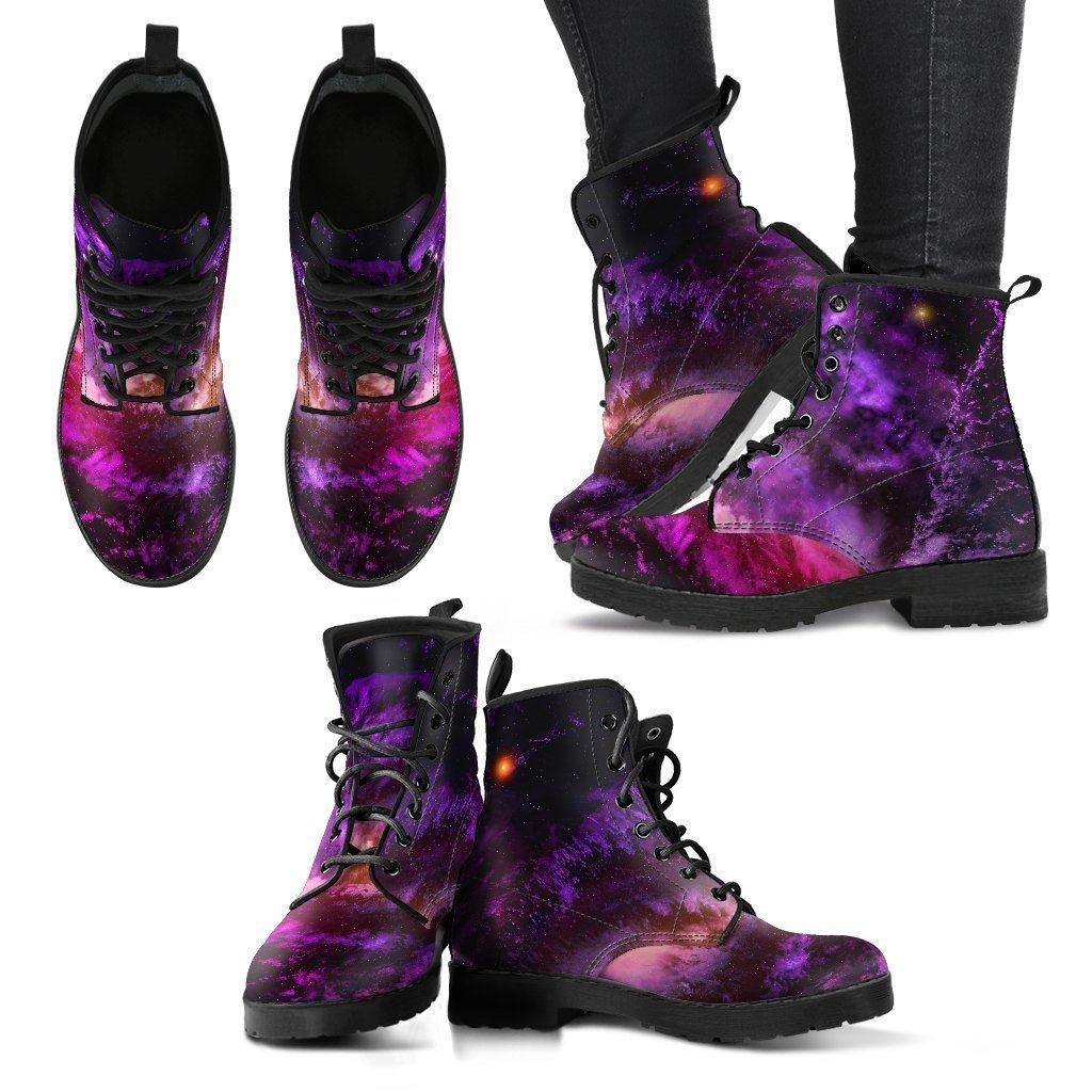 Purple Galaxy Space Spiral Cloud Print Women's Boots