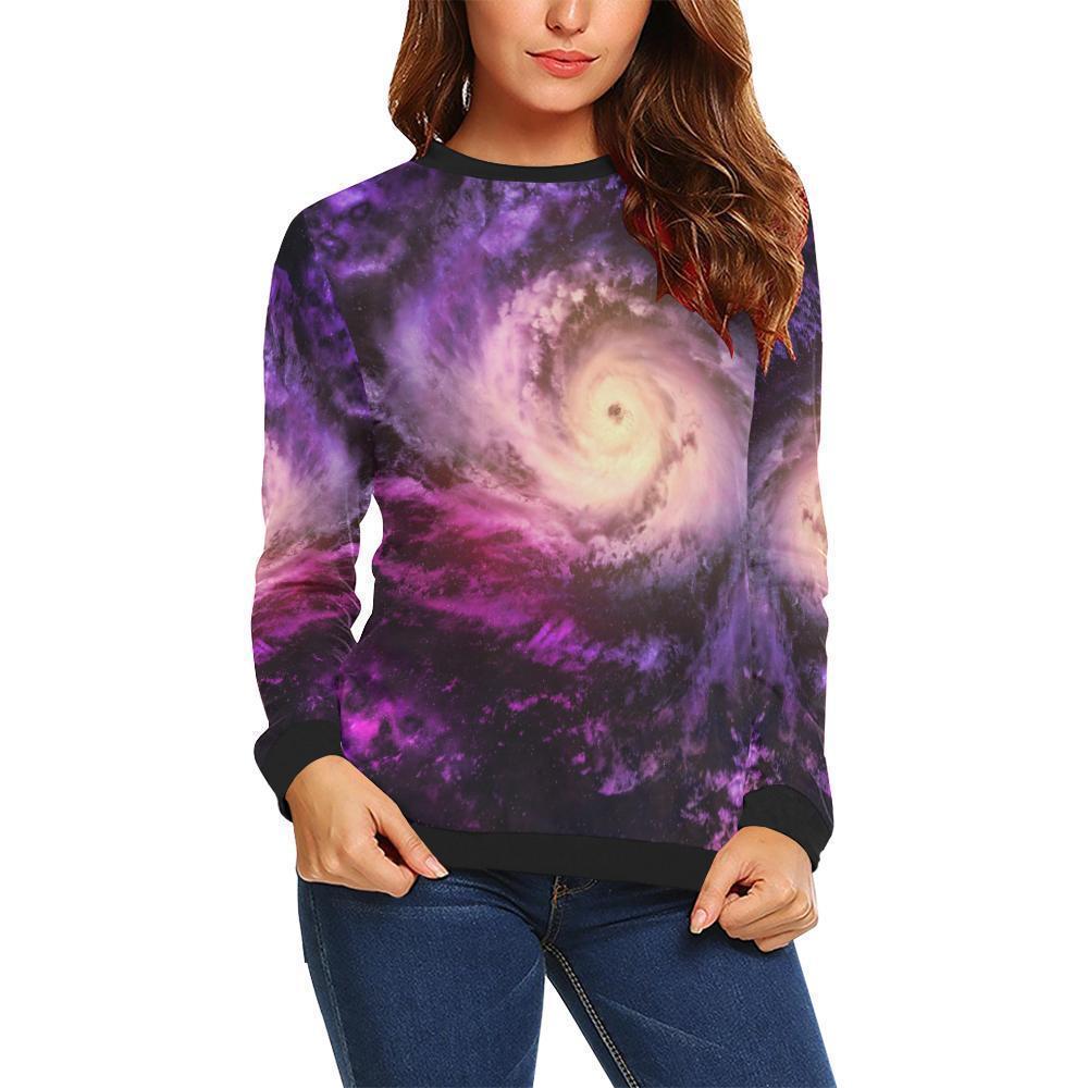 Purple Galaxy Space Spiral Cloud Print Women's Crewneck Sweatshirt