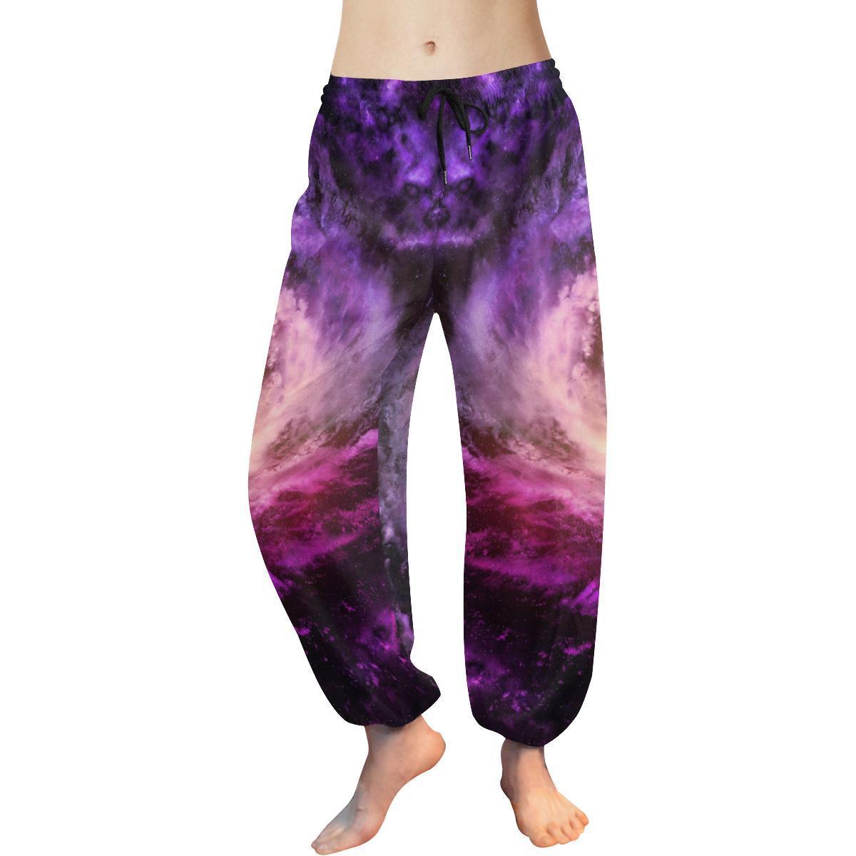 Purple Galaxy Space Spiral Cloud Print Women's Harem Pants