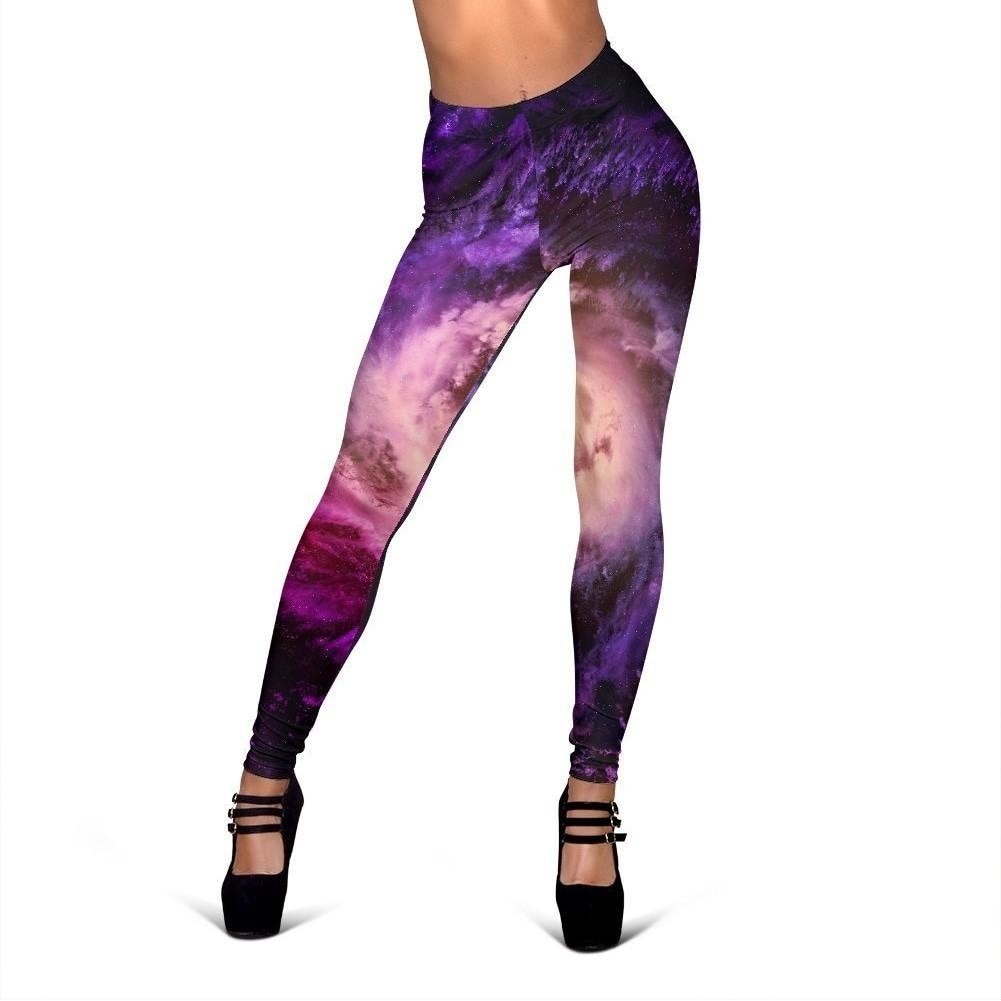 Purple Galaxy Space Spiral Cloud Print Women's Leggings