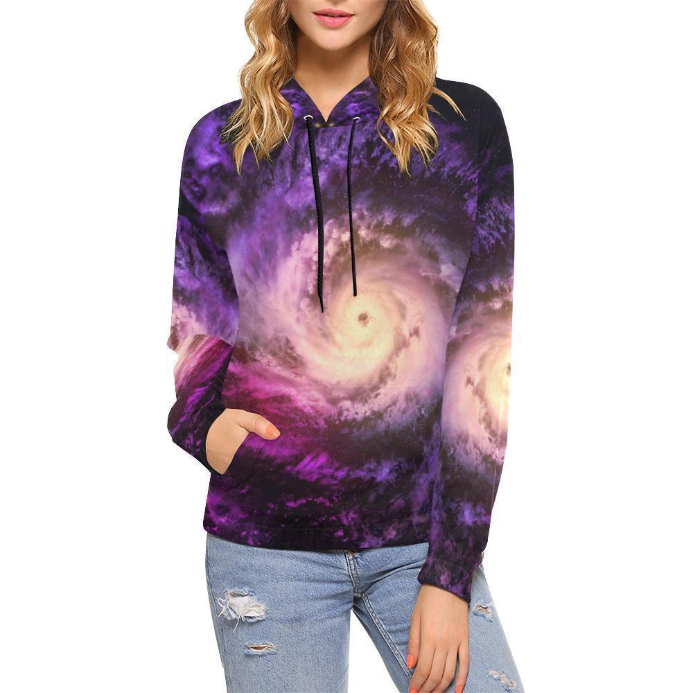 Purple Galaxy Space Spiral Cloud Print Women's Pullover Hoodie