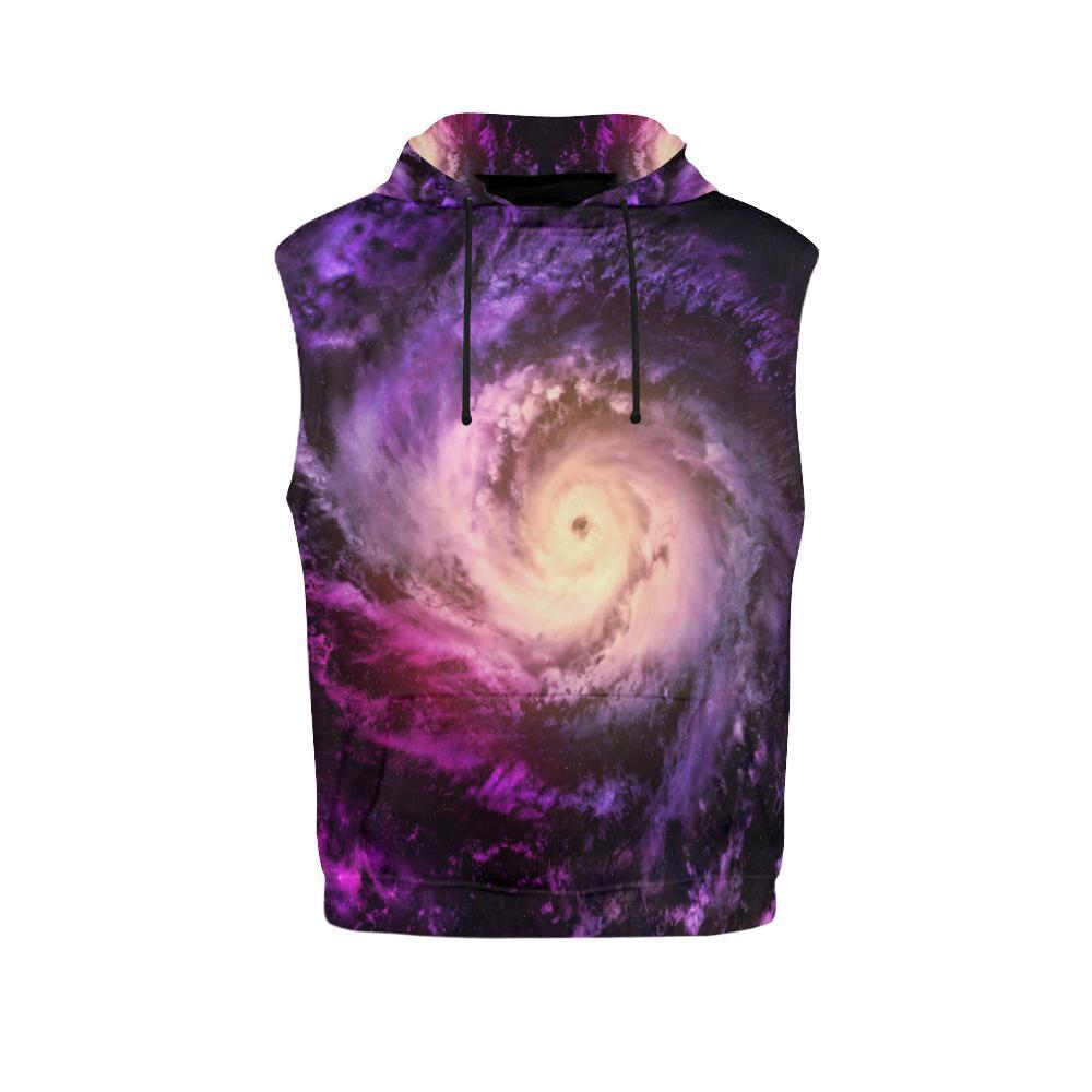 Purple Galaxy Space Spiral Cloud Print Women's Sleeveless Hoodie