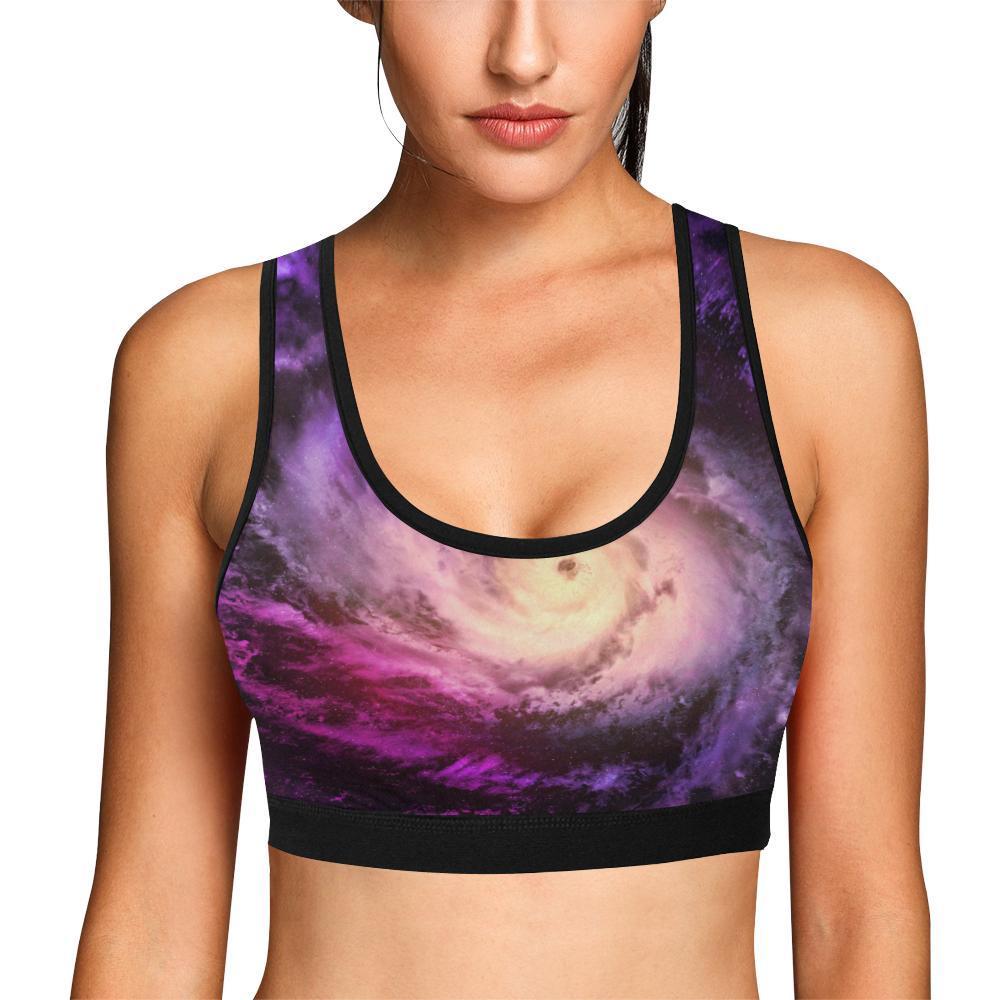 Purple Galaxy Space Spiral Cloud Print Women's Sports Bra