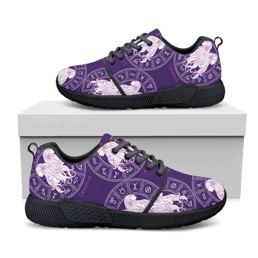 Purple Gemini Zodiac Pattern Print Black Athletic Shoes