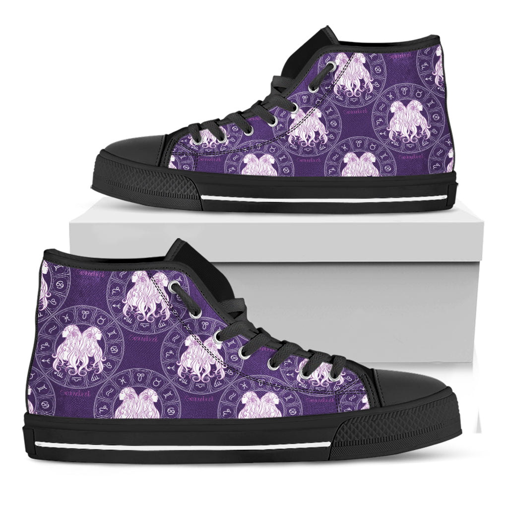 Purple Gemini Zodiac Pattern Print Black High Top Shoes