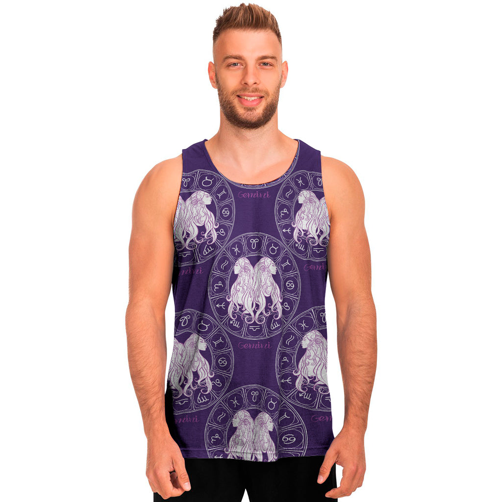 Purple Gemini Zodiac Pattern Print Men's Tank Top