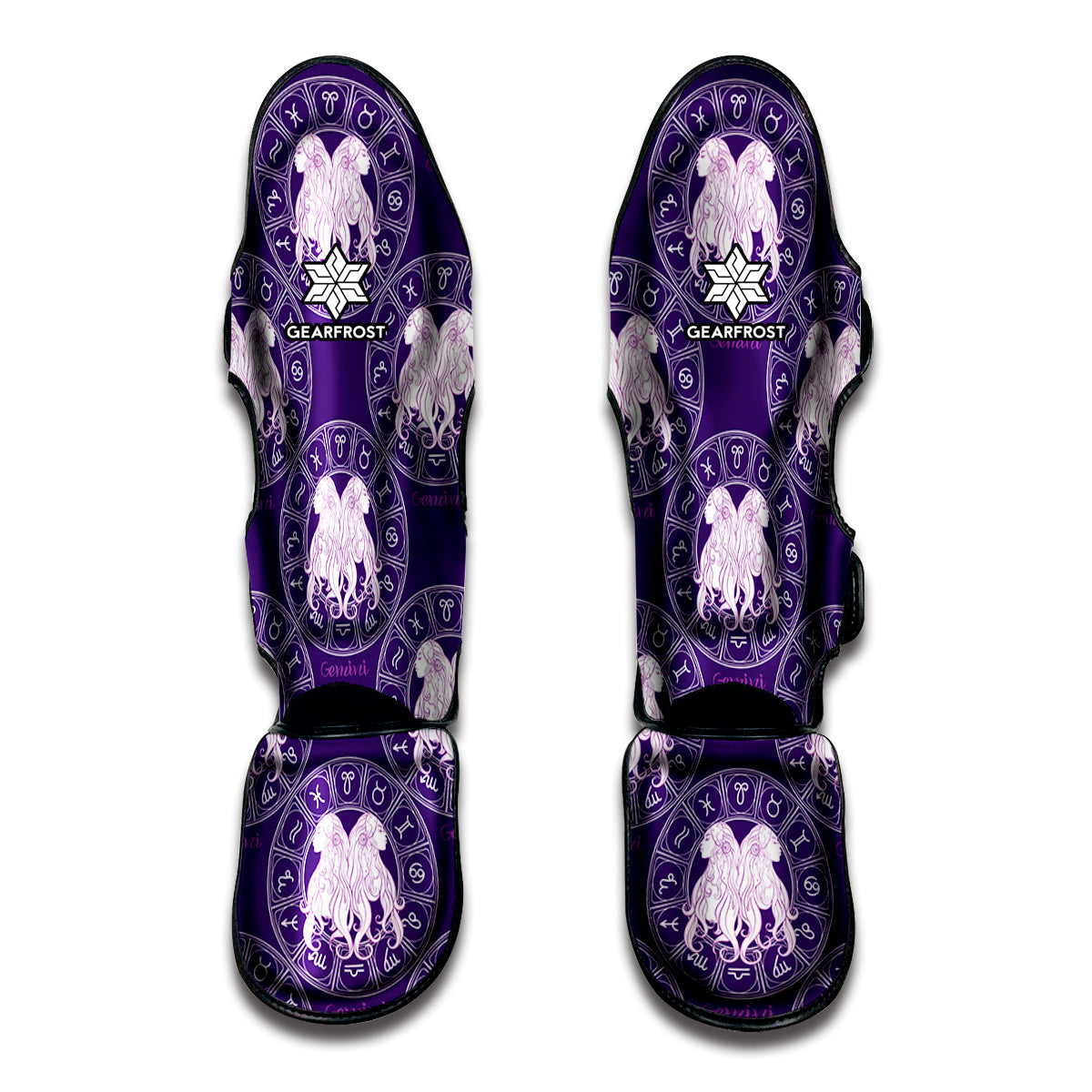 Purple Gemini Zodiac Pattern Print Muay Thai Shin Guards