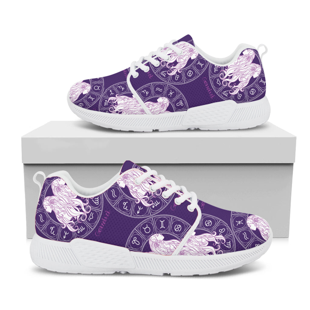 Purple Gemini Zodiac Pattern Print White Athletic Shoes