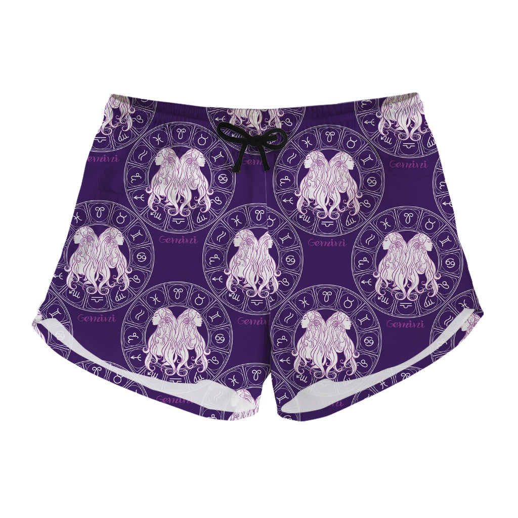 Purple Gemini Zodiac Pattern Print Women's Shorts