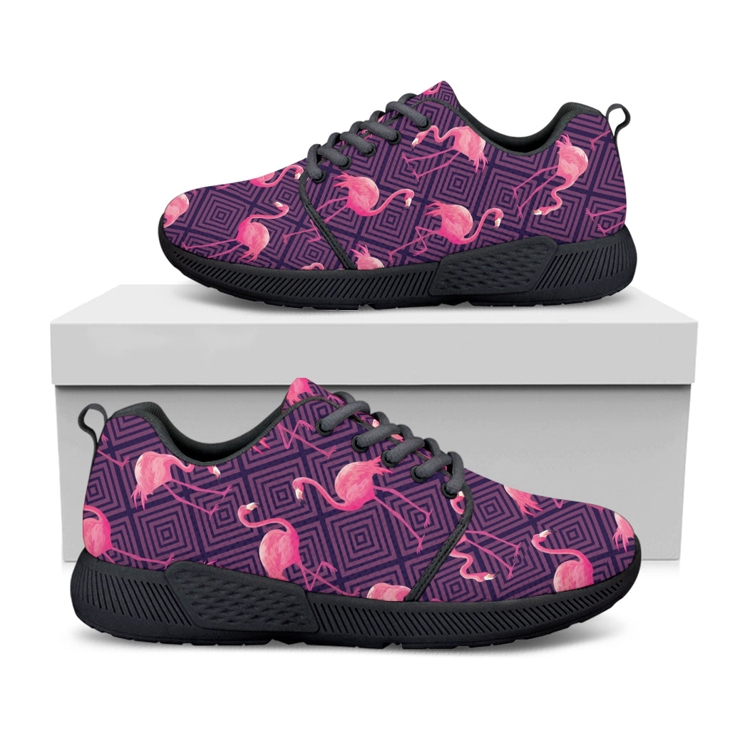 Purple Geometric Flamingo Pattern Print Black Athletic Shoes