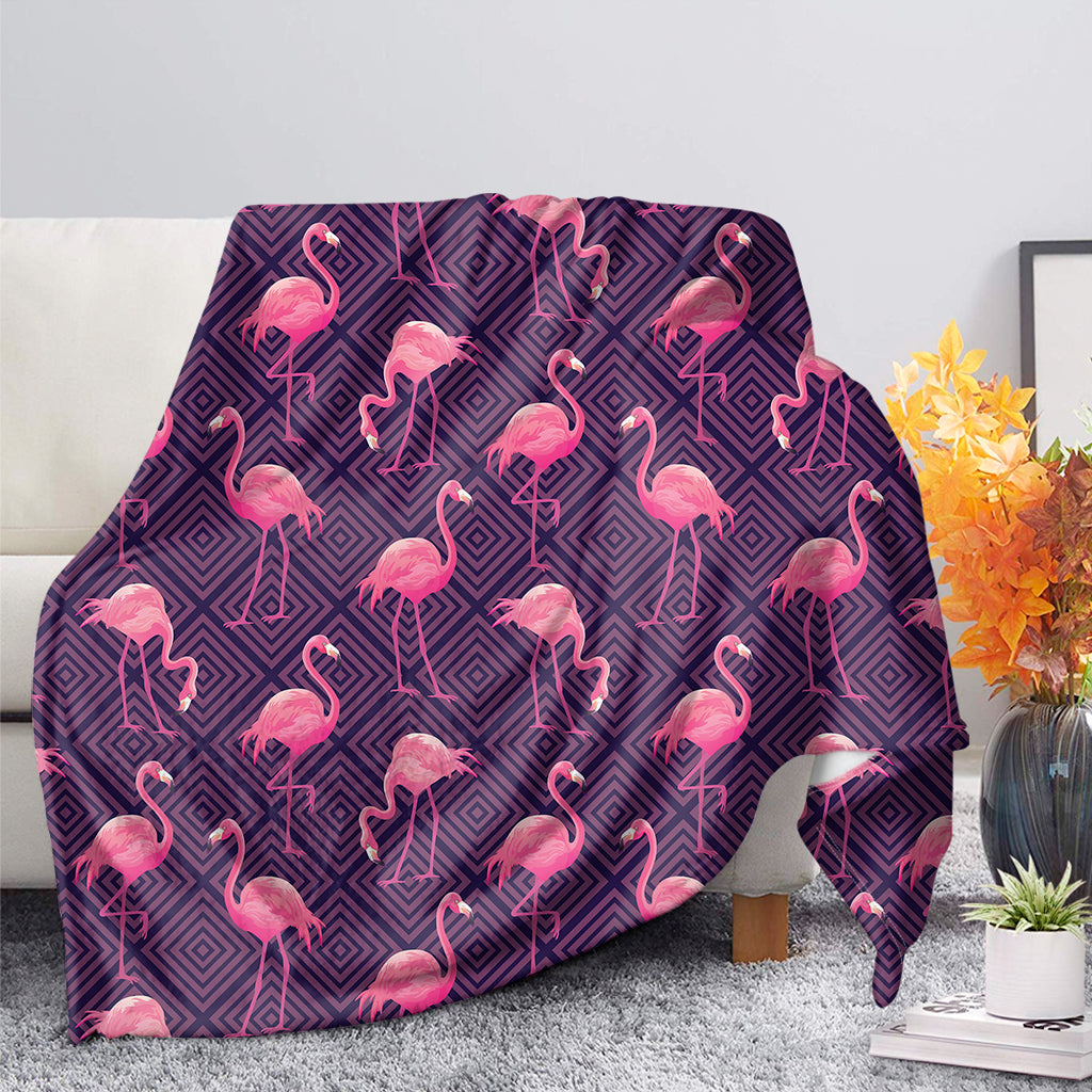 Purple Geometric Flamingo Pattern Print Blanket