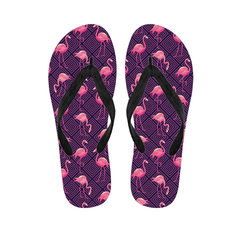 Purple Geometric Flamingo Pattern Print Flip Flops