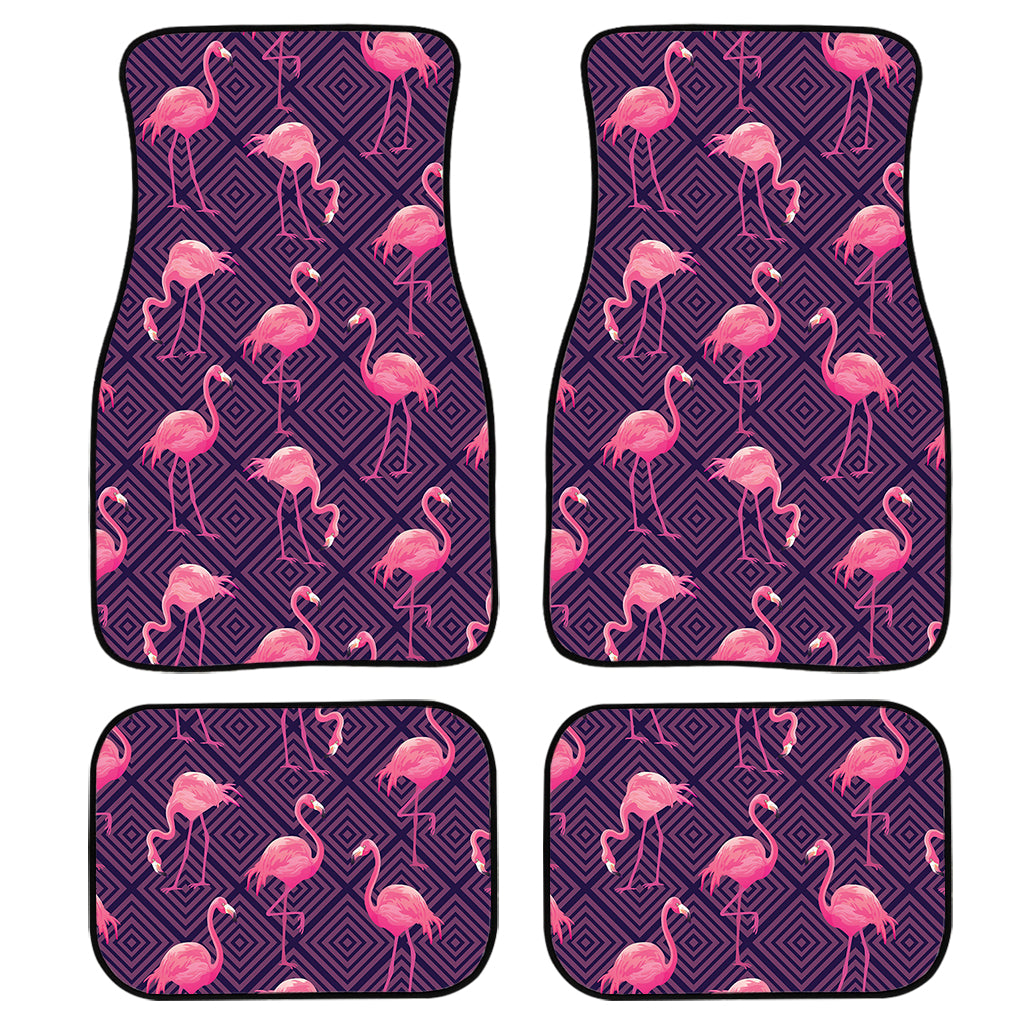 Purple Geometric Flamingo Pattern Print Front and Back Car Floor Mats