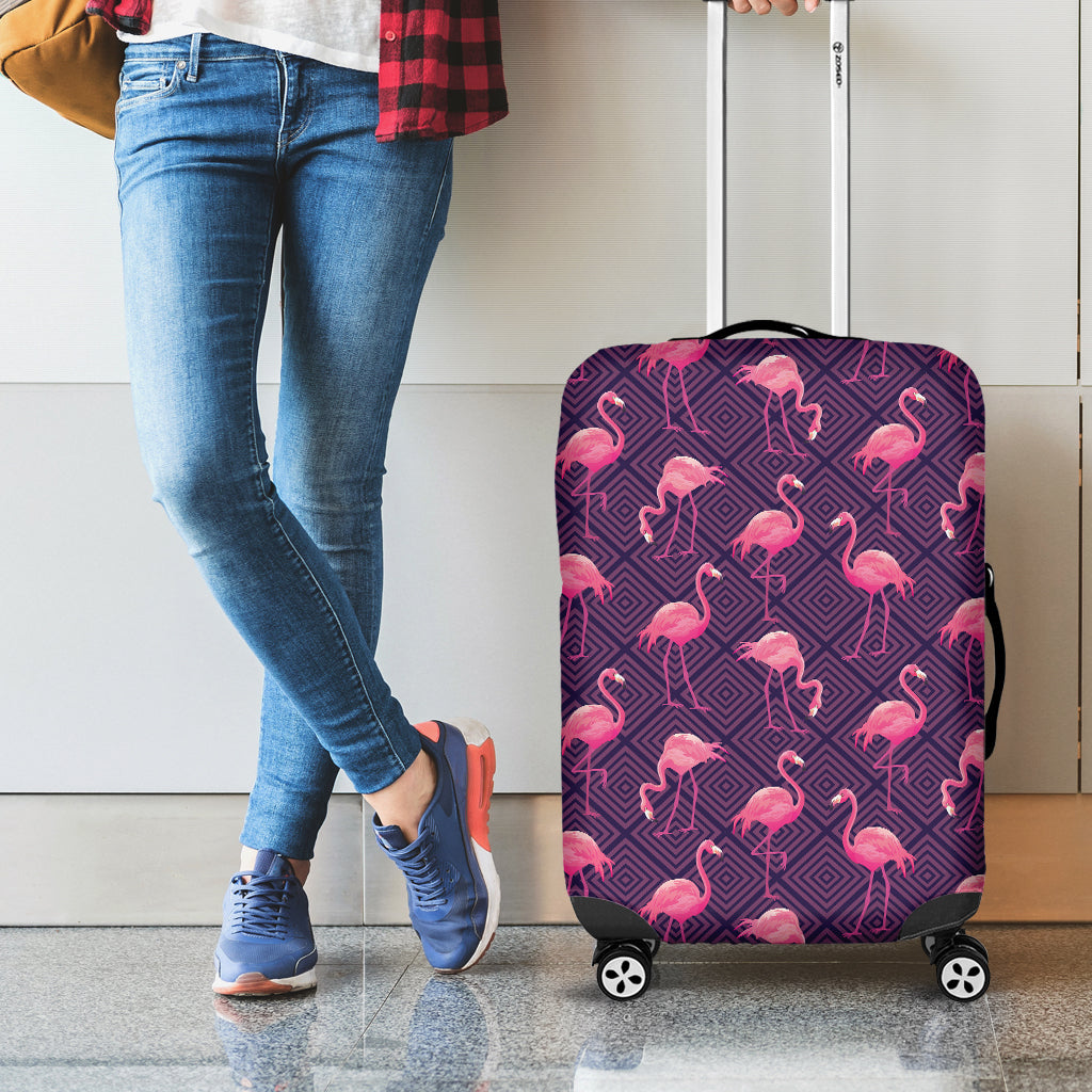 Purple Geometric Flamingo Pattern Print Luggage Cover