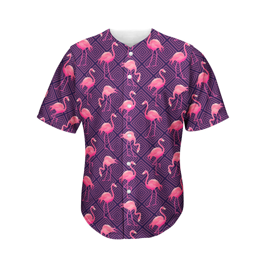 Purple Geometric Flamingo Pattern Print Men's Baseball Jersey