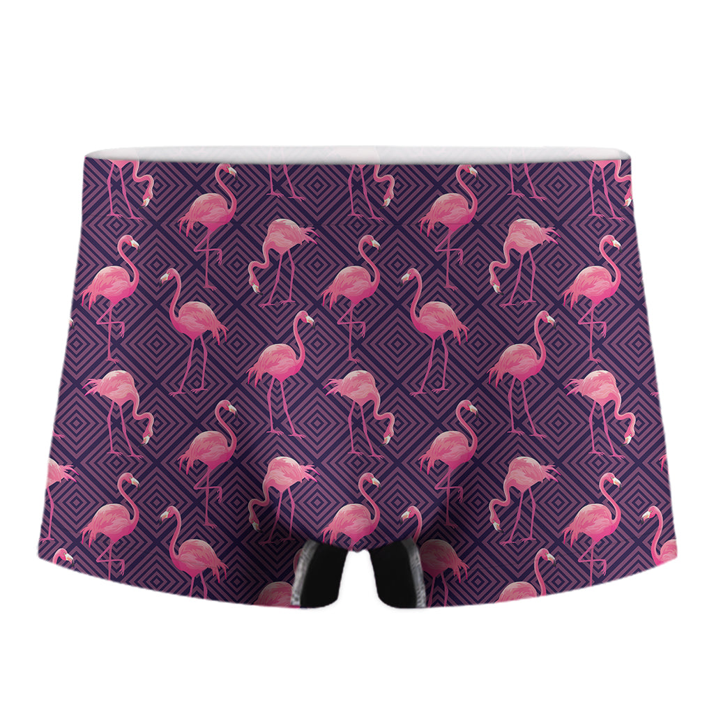 Purple Geometric Flamingo Pattern Print Men's Boxer Briefs