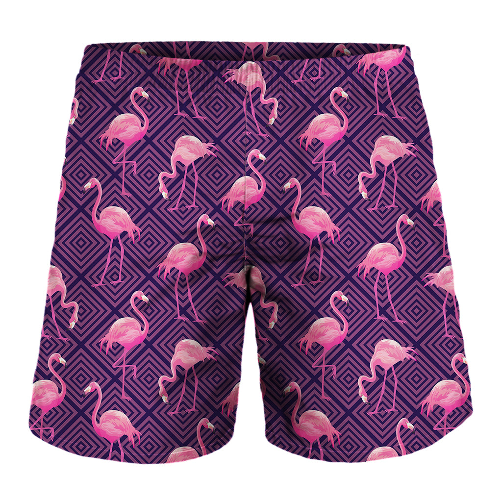 Purple Geometric Flamingo Pattern Print Men's Shorts