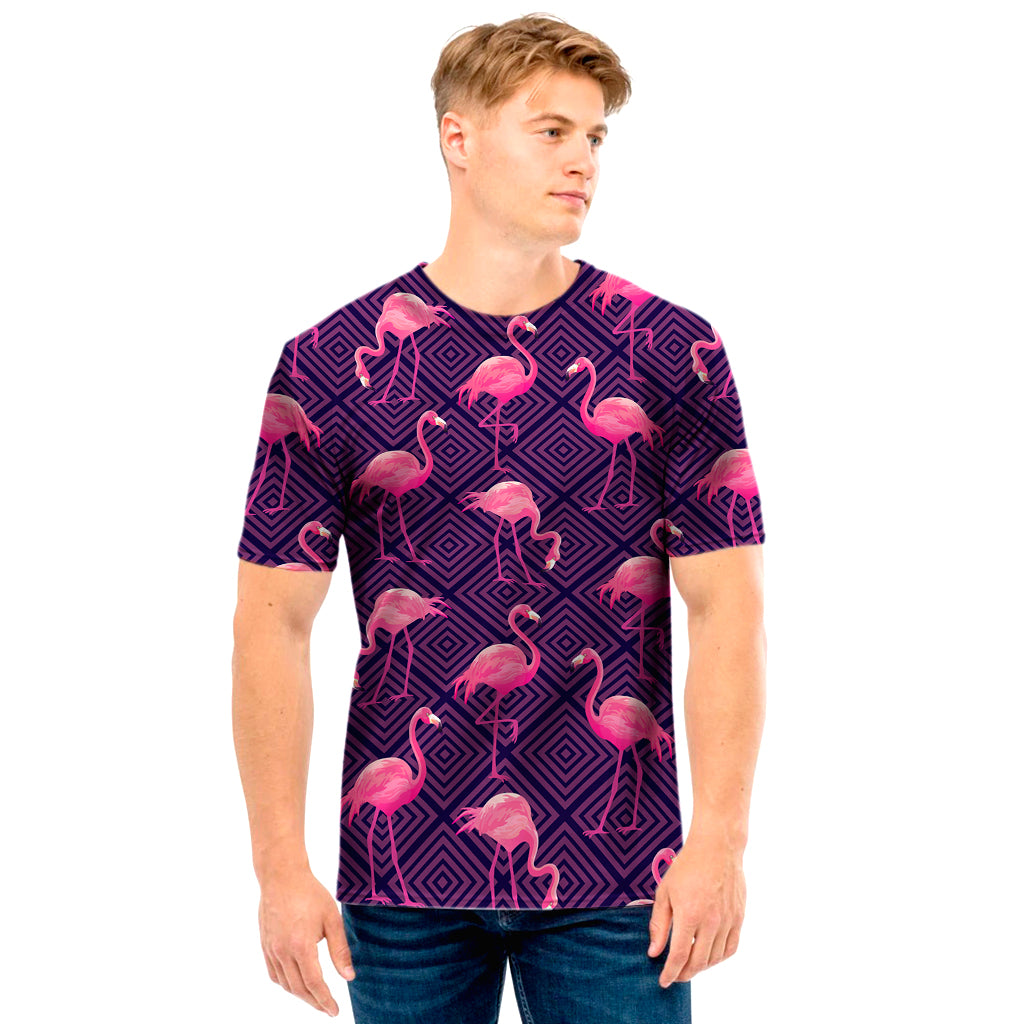 Purple Geometric Flamingo Pattern Print Men's T-Shirt