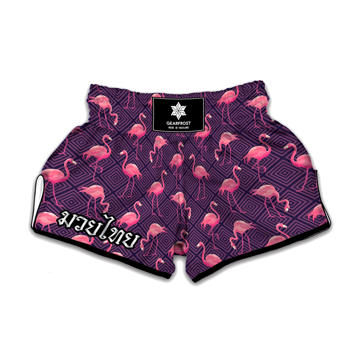 Purple Geometric Flamingo Pattern Print Muay Thai Boxing Shorts