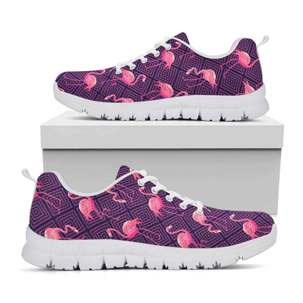 Purple Geometric Flamingo Pattern Print White Sneakers