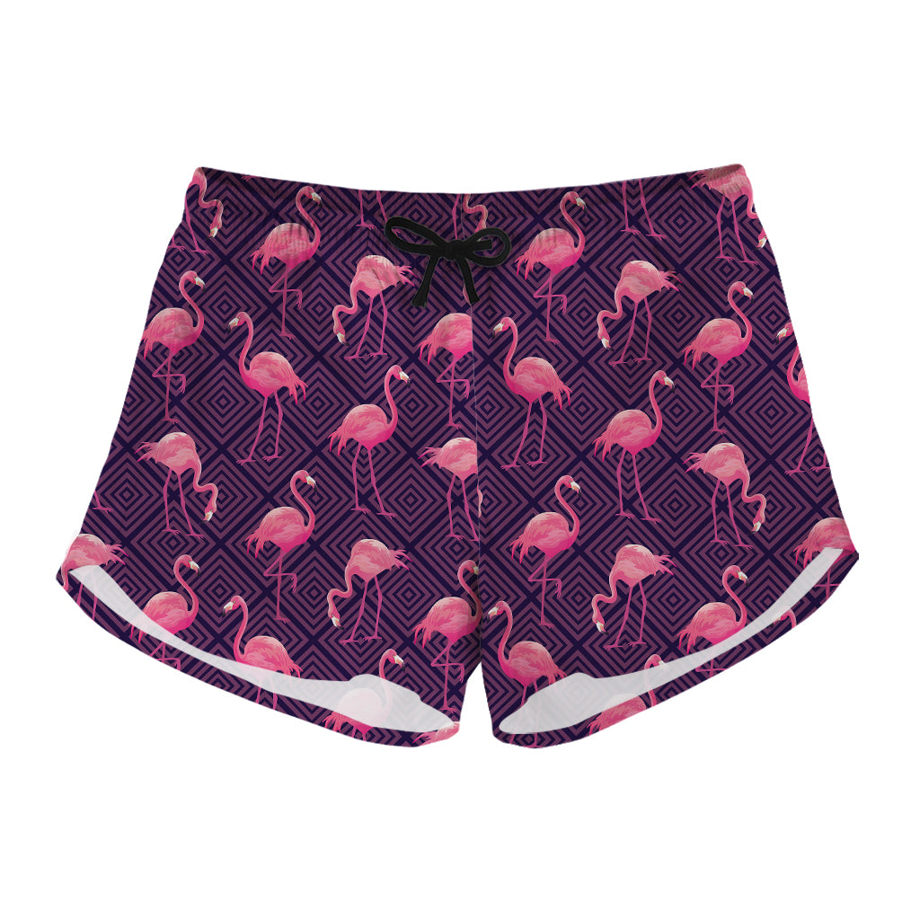 Purple Geometric Flamingo Pattern Print Women's Shorts