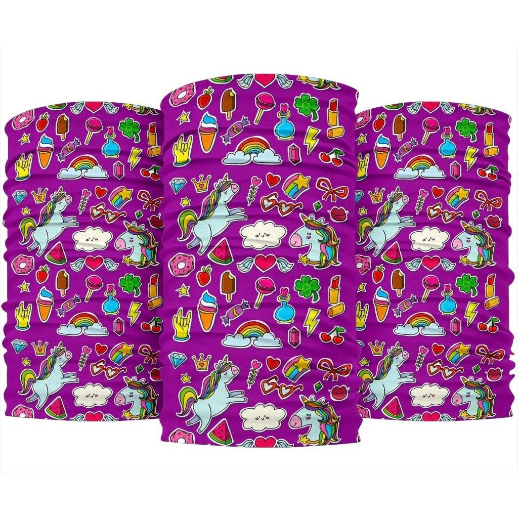 Purple Girly Unicorn Pattern Print 3-Pack Bandanas