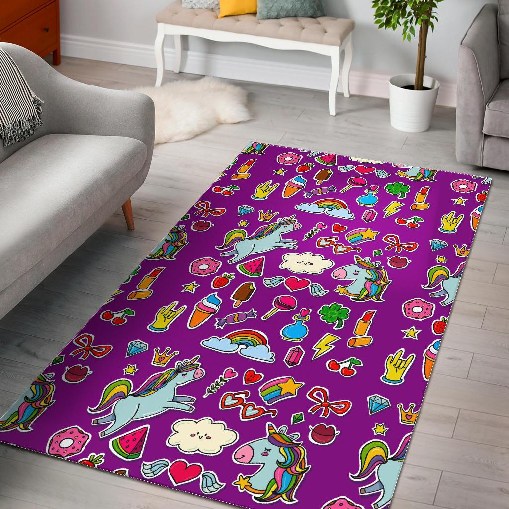 Purple Girly Unicorn Pattern Print Area Rug