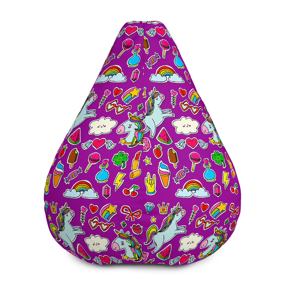 Purple Girly Unicorn Pattern Print Bean Bag Cover