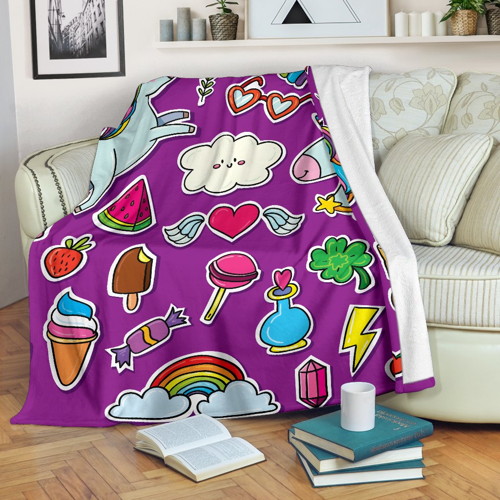 Purple Girly Unicorn Pattern Print Blanket