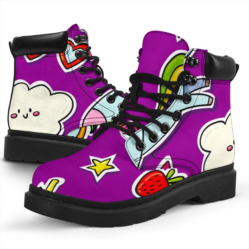 Purple Girly Unicorn Pattern Print Classic Boots