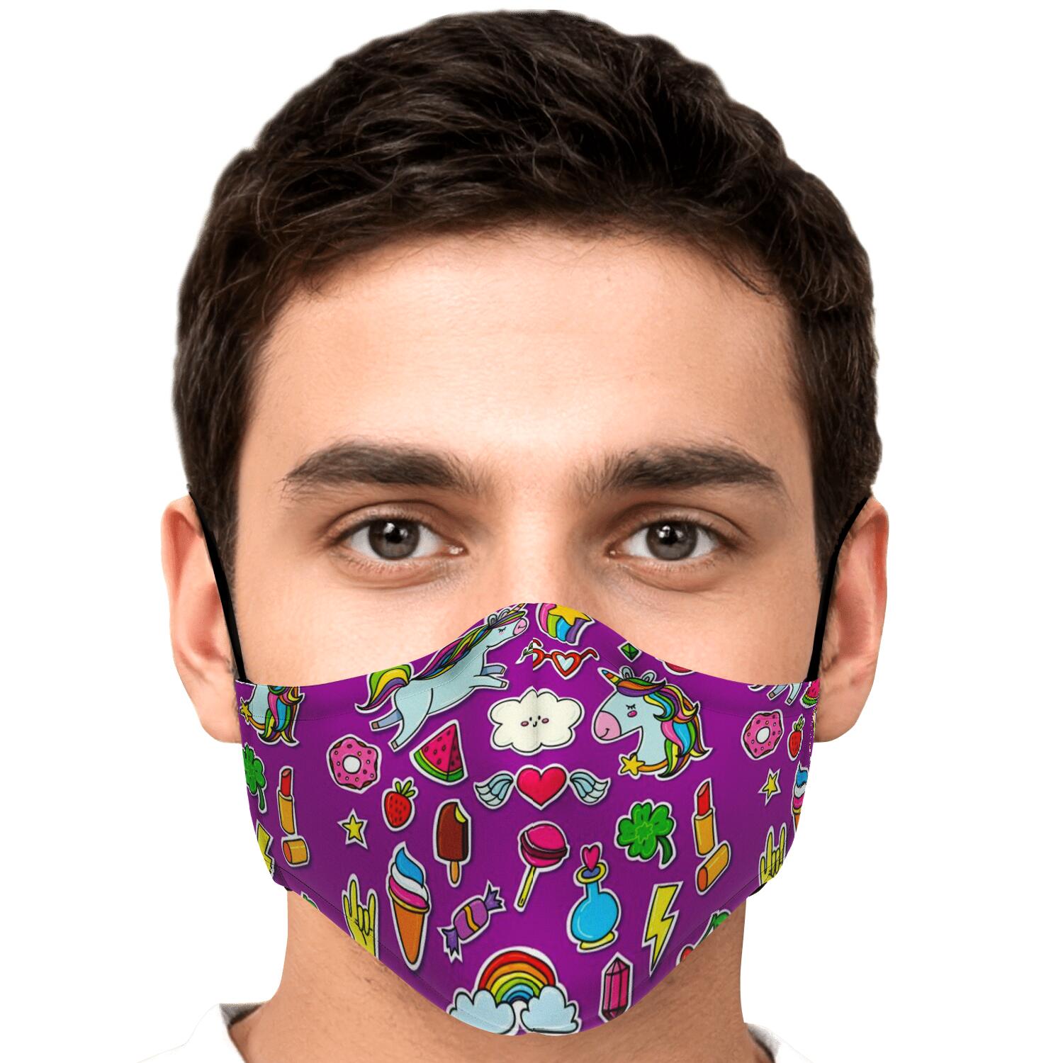 Purple Girly Unicorn Pattern Print Face Mask