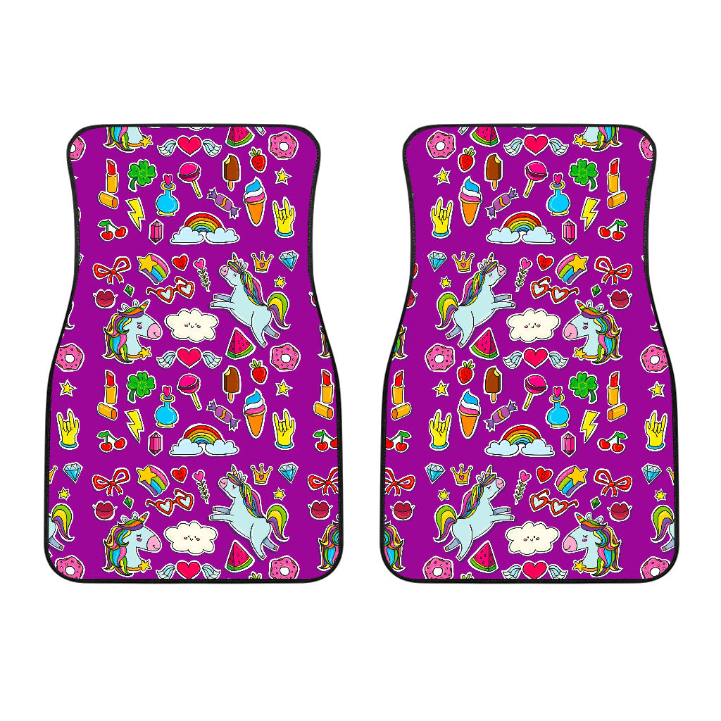 Purple Girly Unicorn Pattern Print Front Car Floor Mats