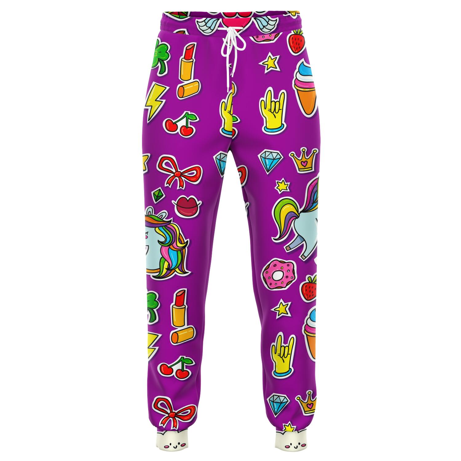 Purple Girly Unicorn Pattern Print Jogger Pants