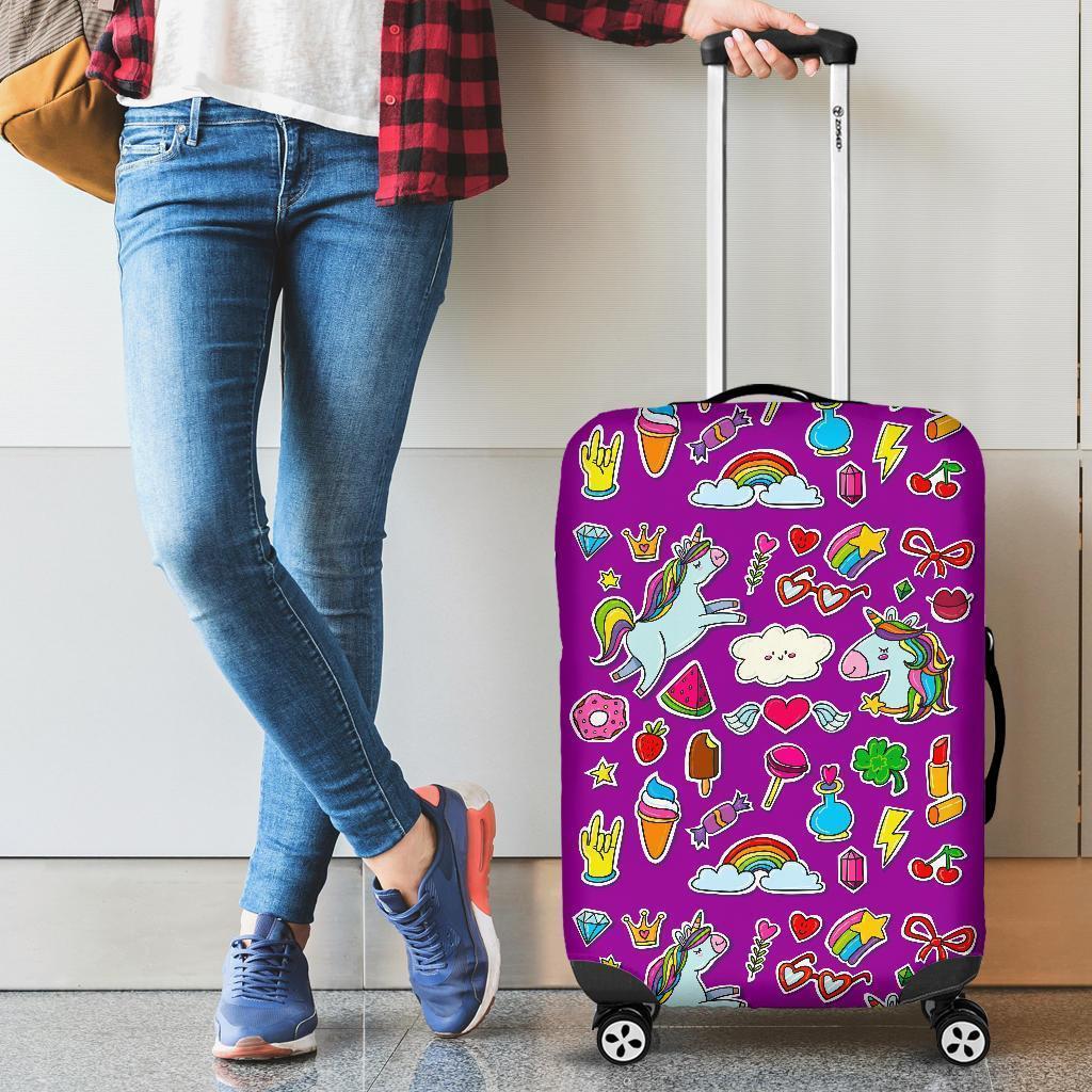 Purple Girly Unicorn Pattern Print Luggage Cover