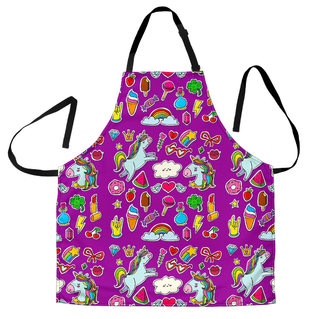 Purple Girly Unicorn Pattern Print Men's Apron